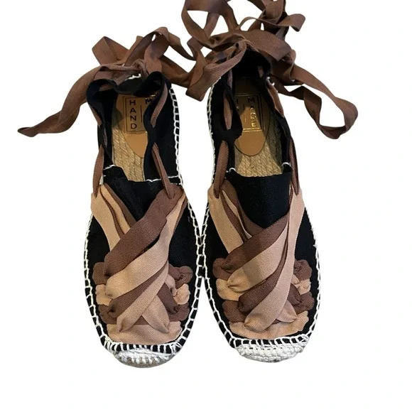 Artesania Hand Made Chic Black and Brown Espadrille Ankle Tie Flats, Sz EU 37 - Picture 13 of 15